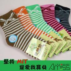 Amiss 舒柔全起毛-可愛蝴蝶結條紋童襪(7-12歲)(3611-2)6雙組